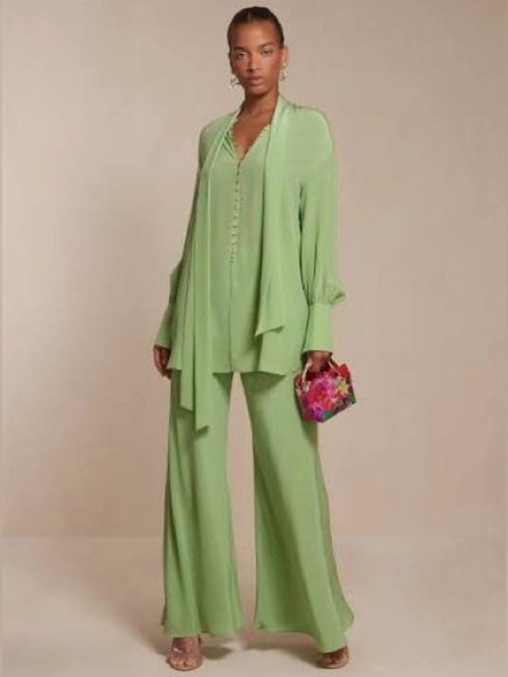 NWT CULT GAIA Beckett Flowy Wide Leg Chiffon Silk Pants in Spearmint Green